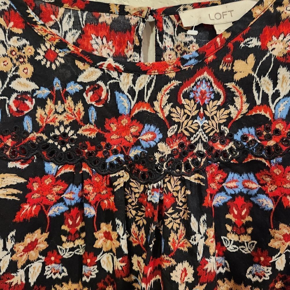 LOFT Forest Ruffle Scalloped Yoke Top Blouse Size XL - Picture 7 of 7